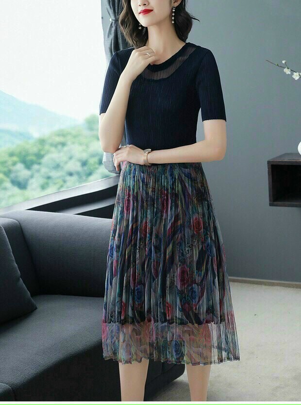 Đầm Dập Ly Họa Tiết Sơn Thủy - HN983